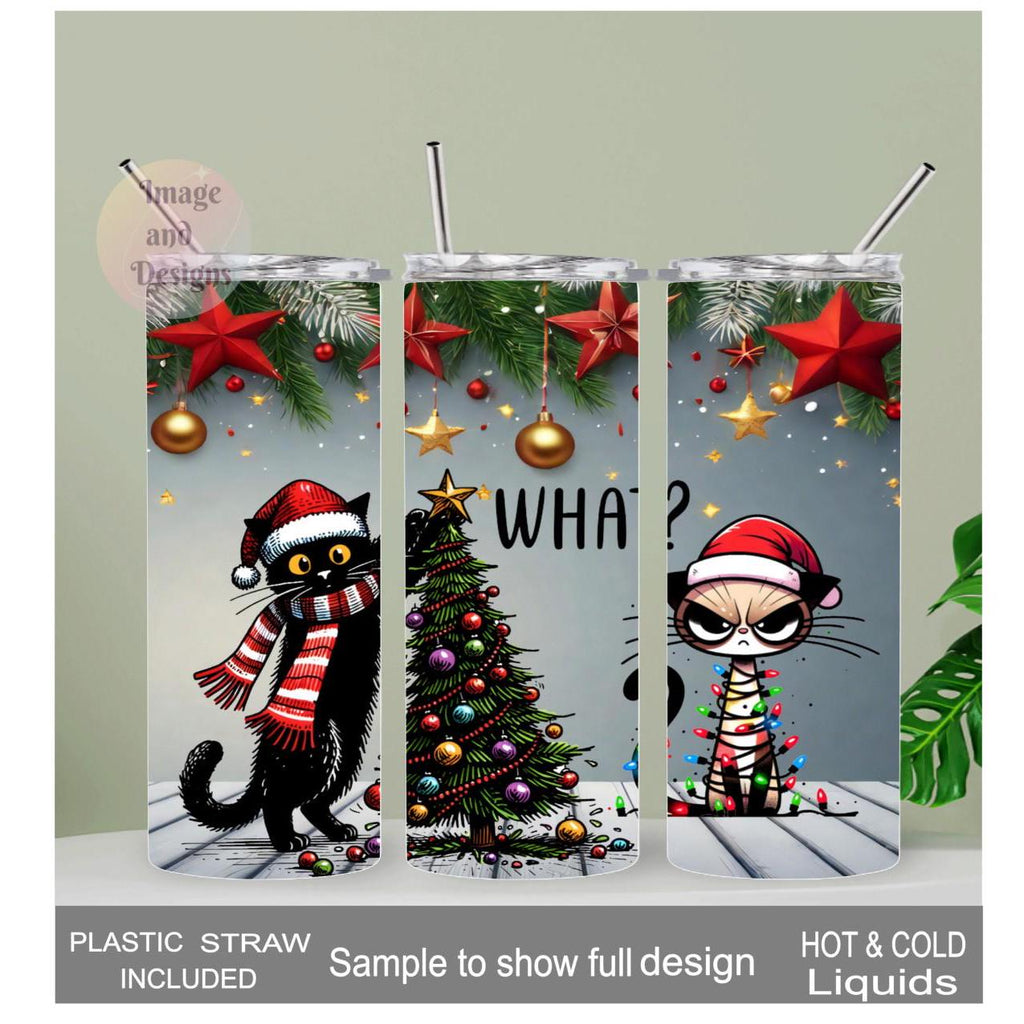 Funny Christmas Cat Tumbler 20oz With Reusable Straw, Can Be Personalized