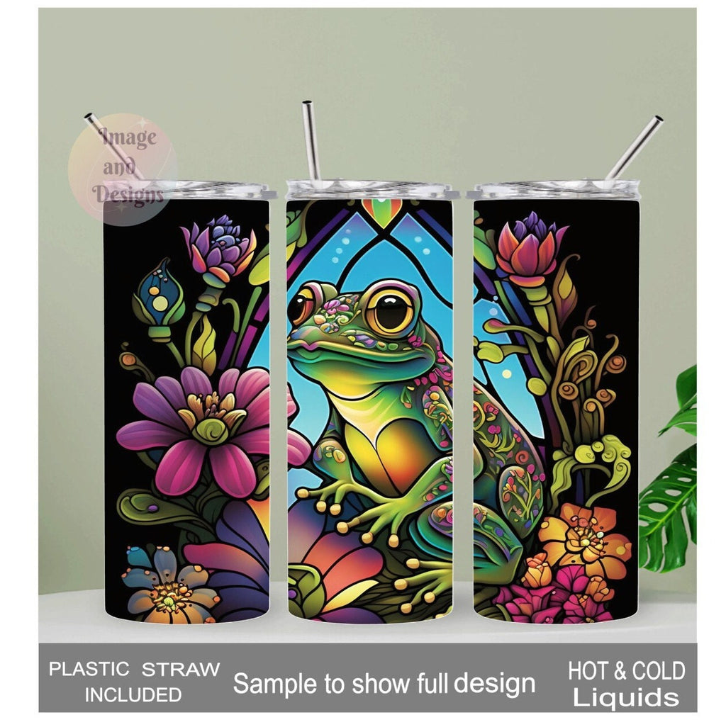 Frog Tumbler With Stained Glass Design 20oz With Reusable Straw, Can Be Personalized