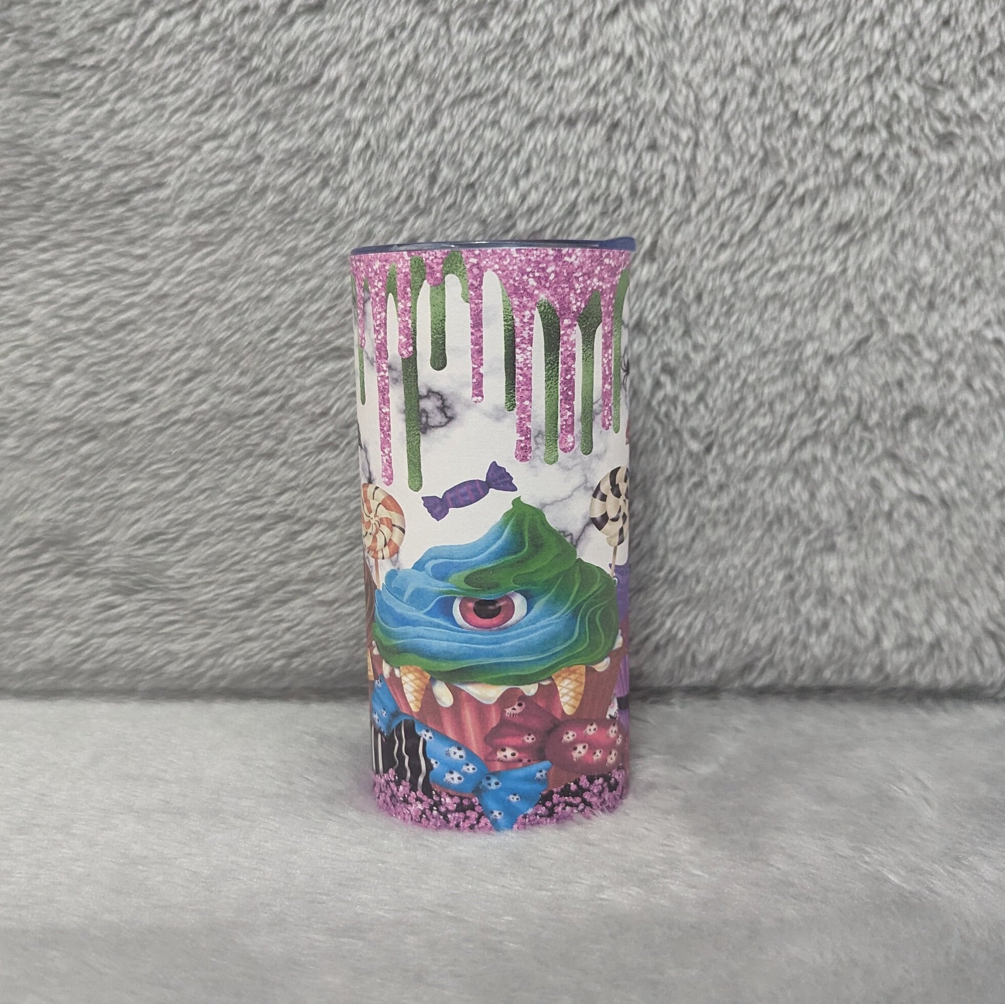 Kids Halloween Monster Cupcake Tumbler 15oz With Reusable Straw, Can Be Personalized