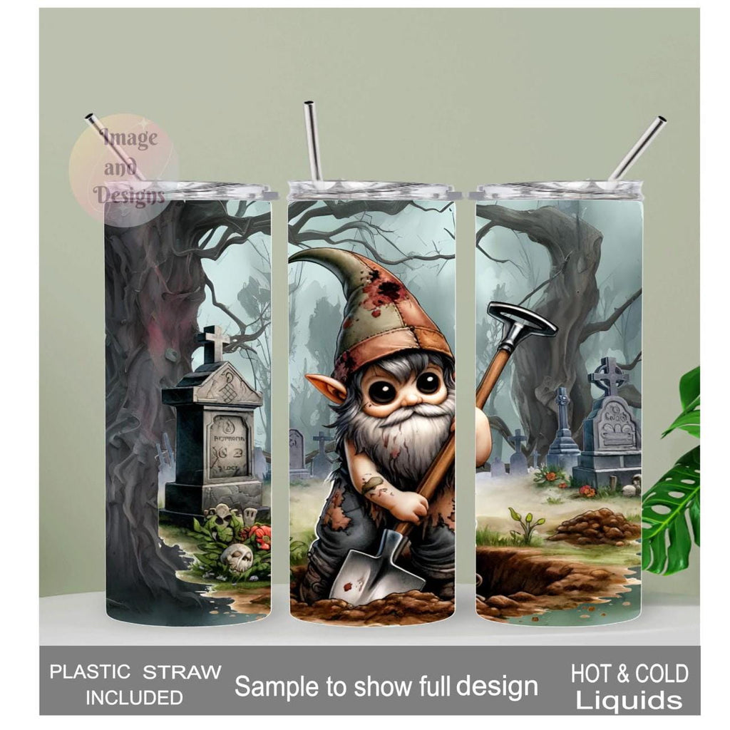 Zombie Gnome Tumbler 20oz With Reusable Straw, Can Be Personalized