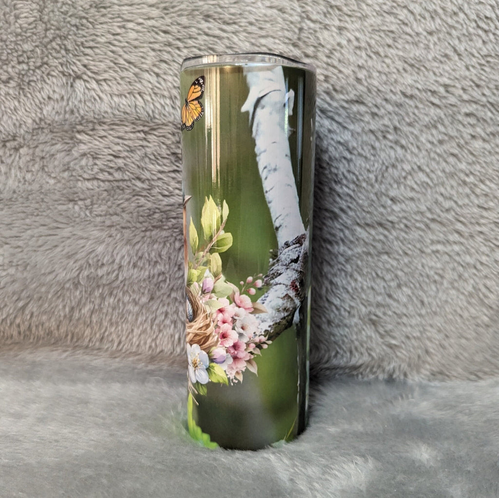 Bird Tumbler with Mother and Baby Bird 20oz With Reusable Straw, Can Be Personalized