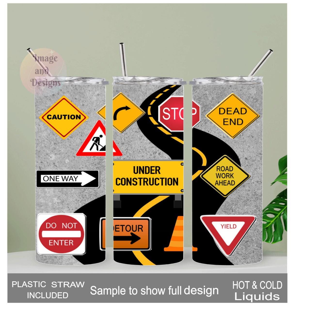 Construction Tumbler 20oz With Reusable Straw, Can Be Personalized