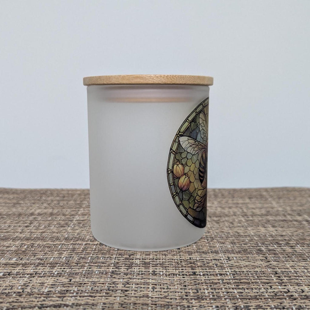 Bee Candle Holder With A Battery Operated Flickering Tea Light and A Stained Glass Design