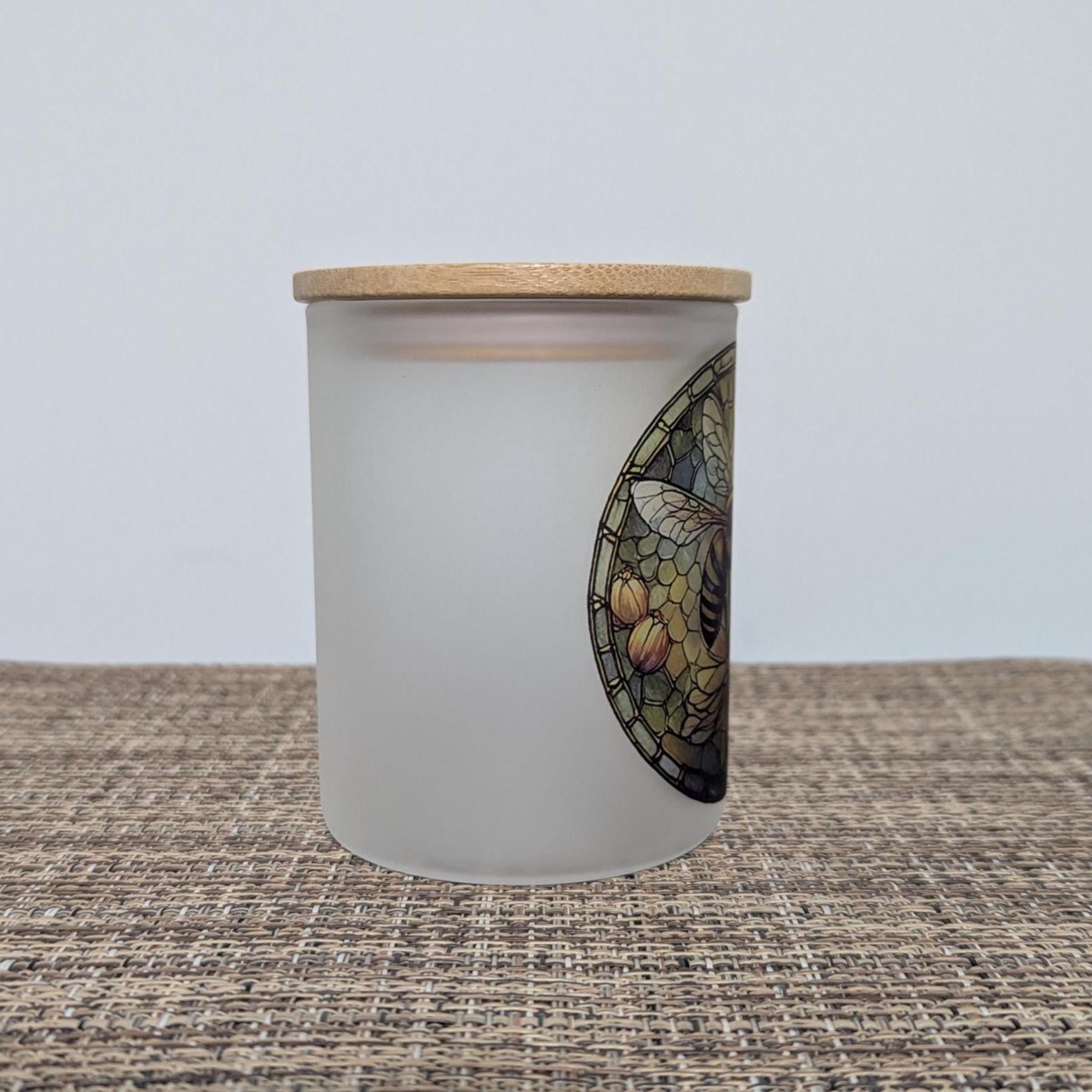 Bee Candle Holder With A Battery Operated Flickering Tea Light and A Stained Glass Design