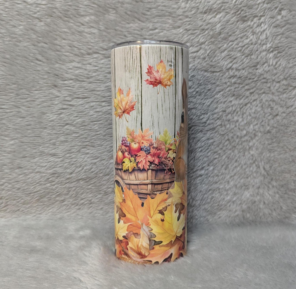 Squirrel Tumbler with Autumn Leaves 20oz With Reusable Straw, Can Be Personalized