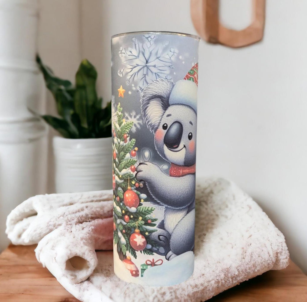 Koala Bear Christmas Tumbler 20oz With Reusable Straw, Can Be Personalized
