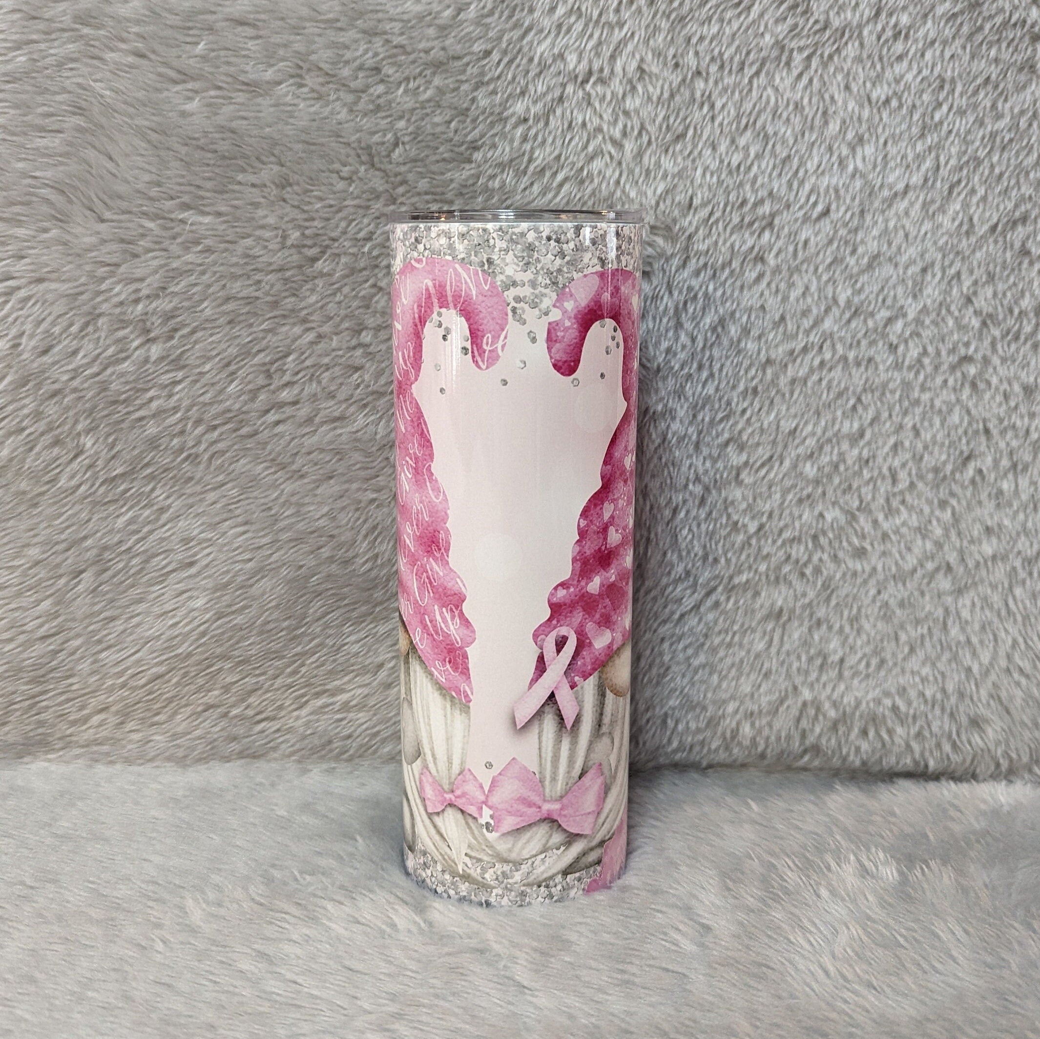 Cancer Awareness Gnome Tumbler 20oz With Reusable Straw, Can Be Personalized