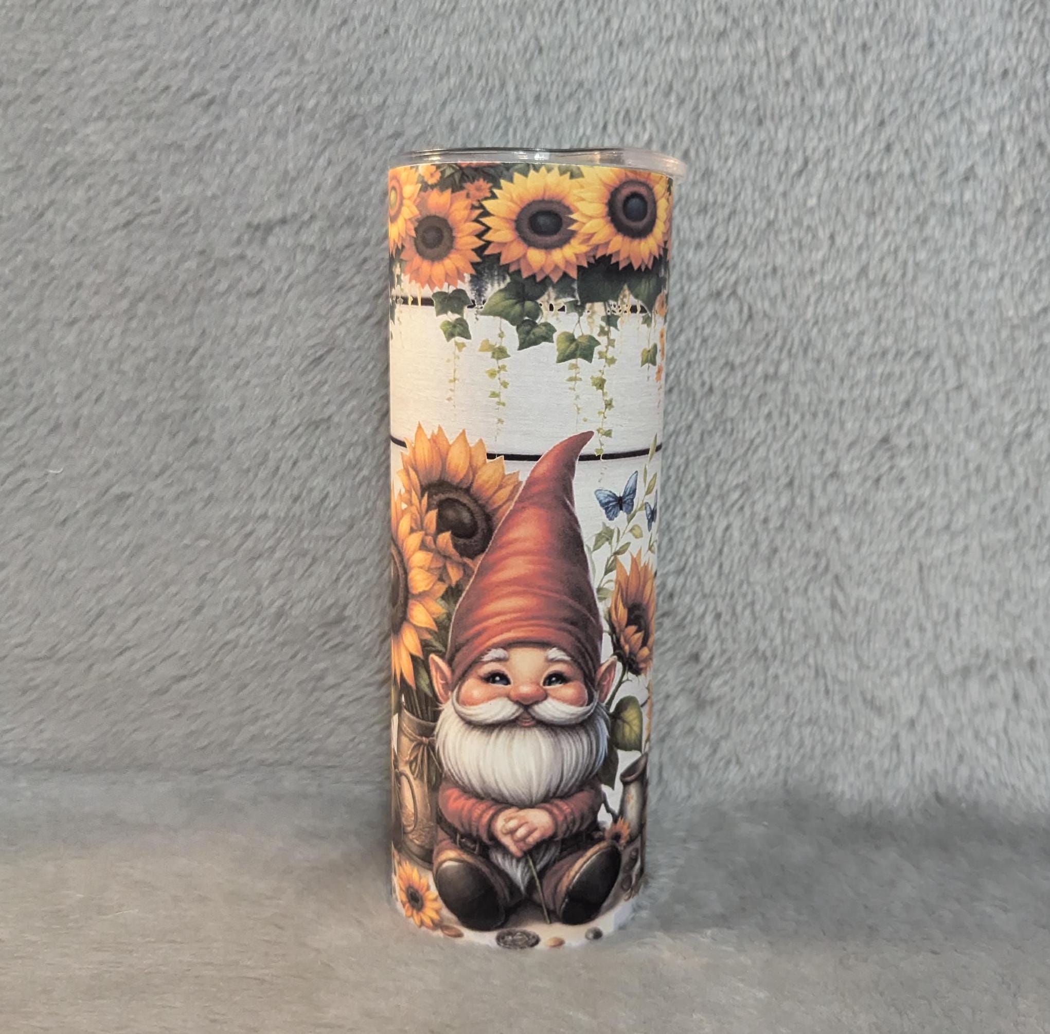 Sunflower Gnome Tumbler 20oz With Reusable Straw, Can Be Personalized