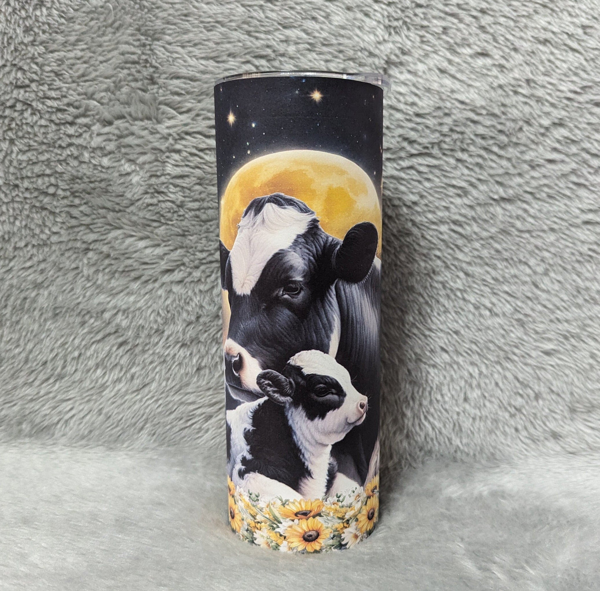 Holstein Cow Tumbler 20oz With Reusable Straw, Can Be Personalized