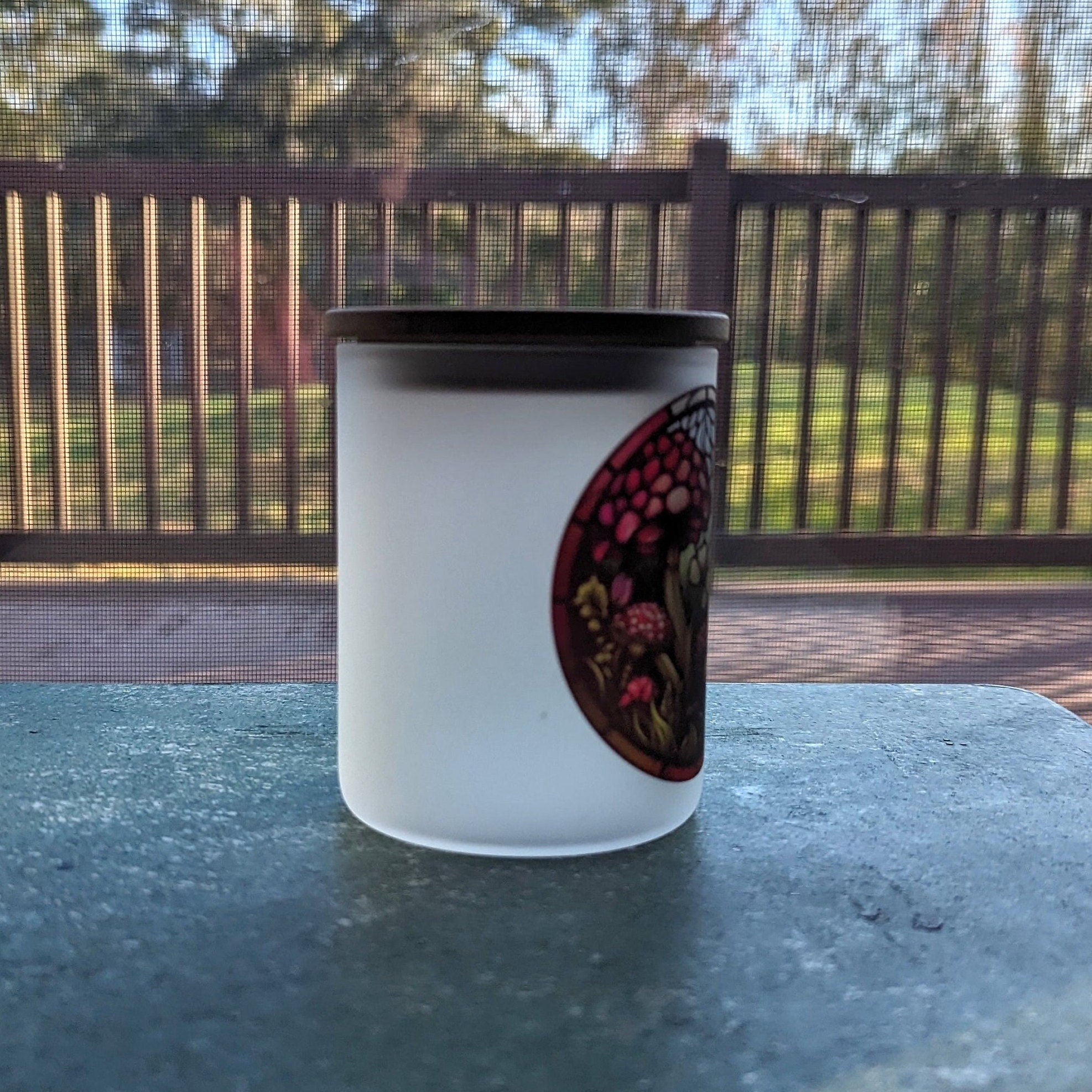 Mushroom Stained Glass Design Candle Holder with Flickering Tea Light