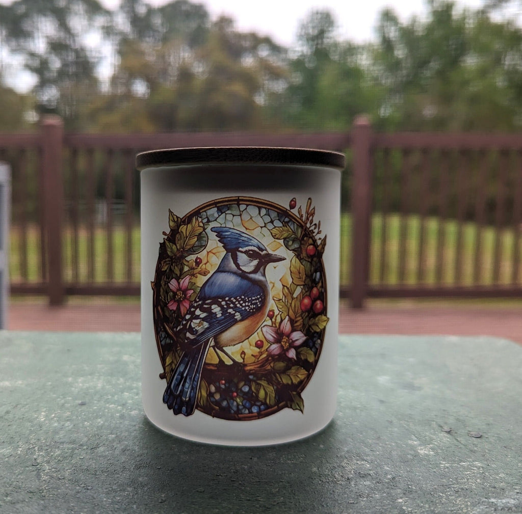 Blue Jay Candle Holder With A Battery Operated Flickering Tea Light