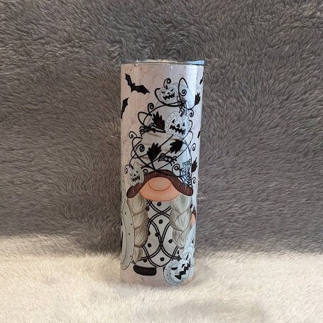 Halloween Gnome Tumbler 20oz With Reusable Straw, Can Be Personalized