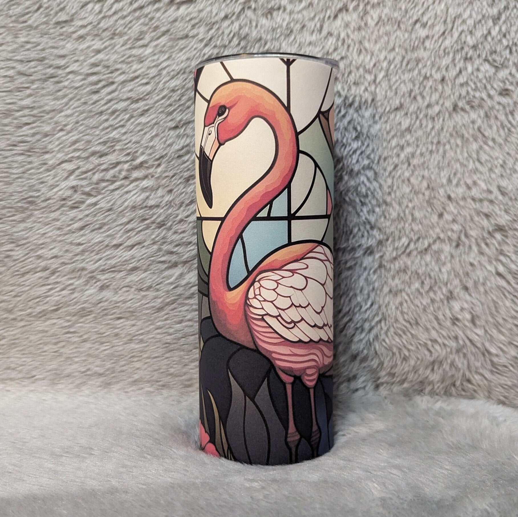 Flamingo Tumbler With A Stained Glass Design 20oz With Reusable Straw, Can Be Personalized