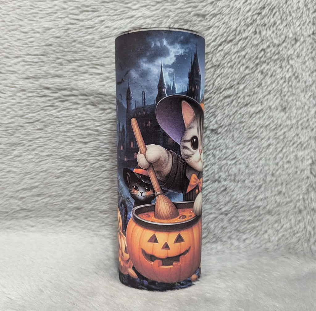 Cute Halloween Cat Tumbler 20oz With Reusable Straw, Can Be Personalized
