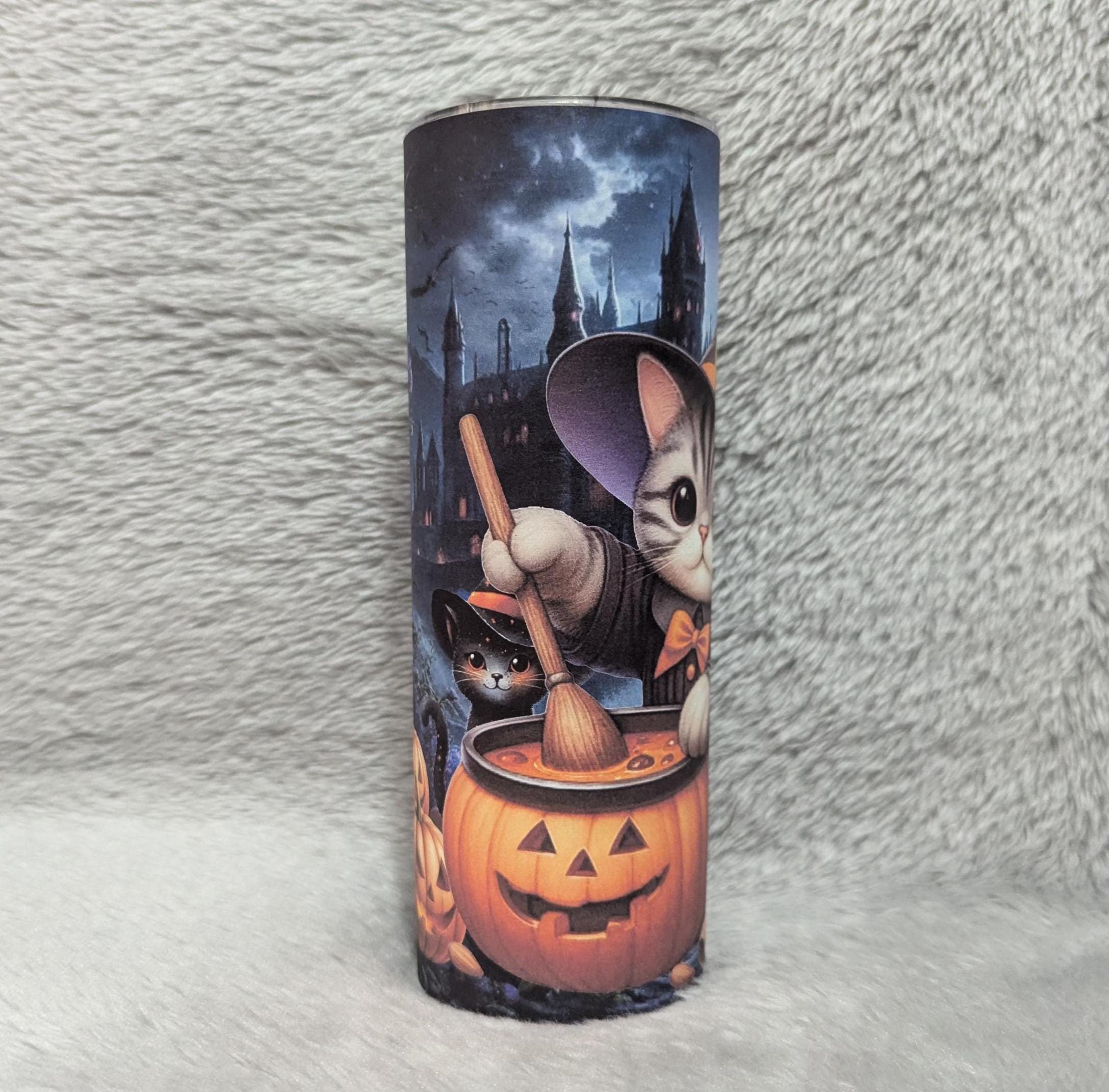 Cute Halloween Cat Tumbler 20oz With Reusable Straw, Can Be Personalized