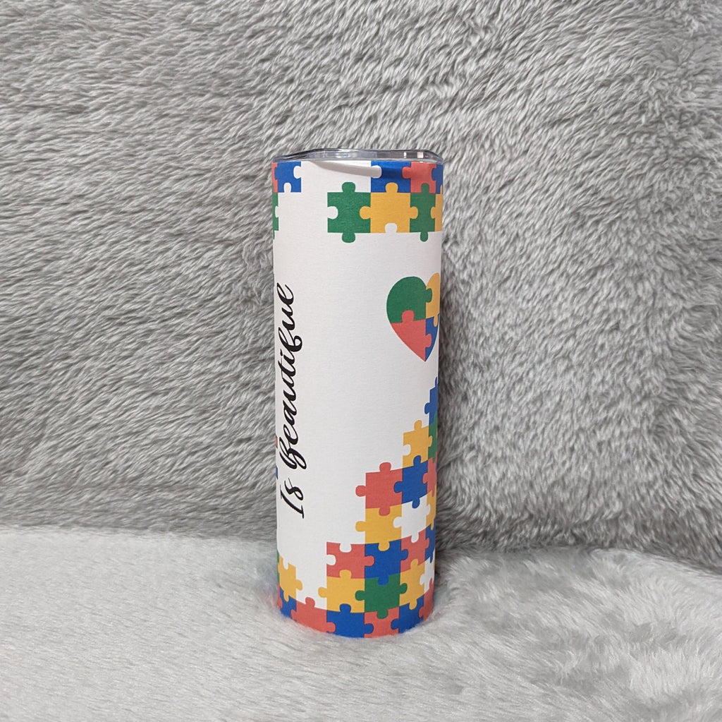 Different Is Beautiful Autism Tumbler 20oz With Reusable Straw