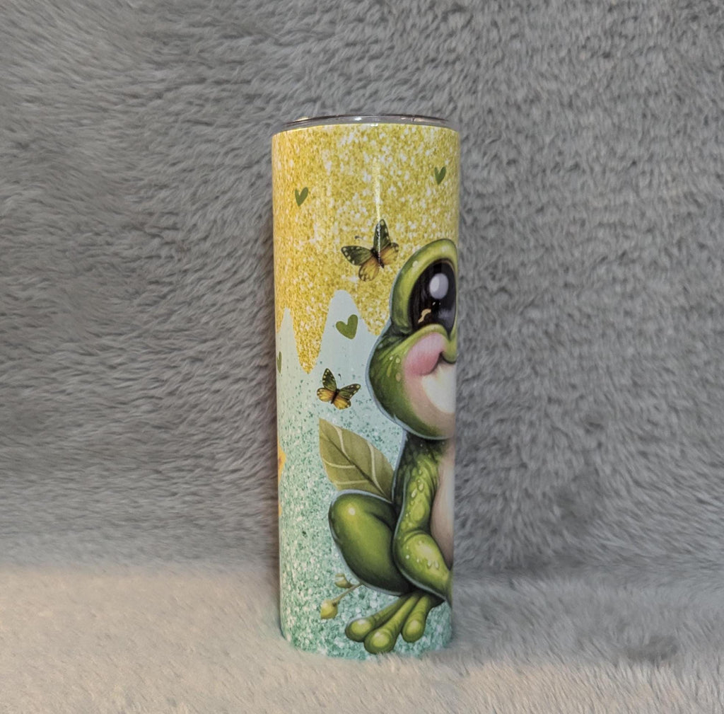 Cute Frog Tumbler With A Glitter Design 20oz With Reusable Straw, Can Be Personalized
