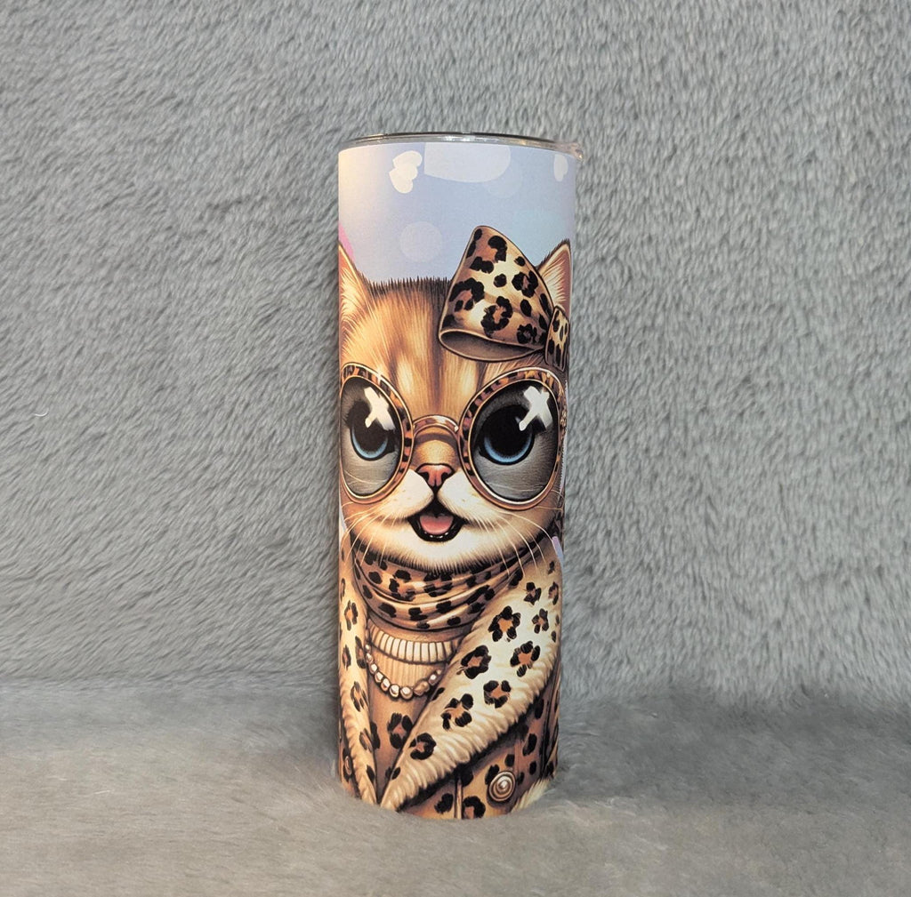 Fun Cool Cat Tumbler 20oz With Reusable Straw, Can Be Personalized