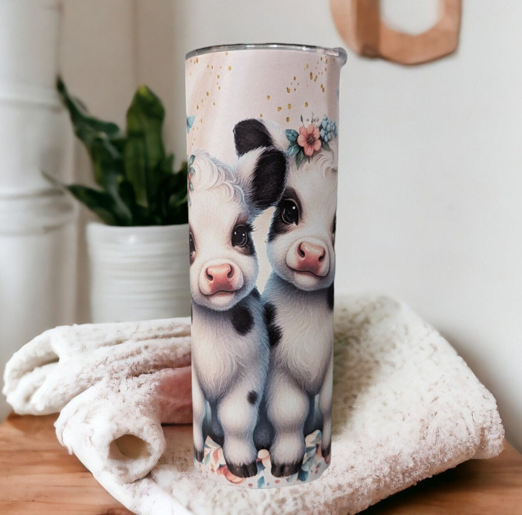 Cow Tumbler With Calf's 20oz With Reusable Straw, Can Be Personalized