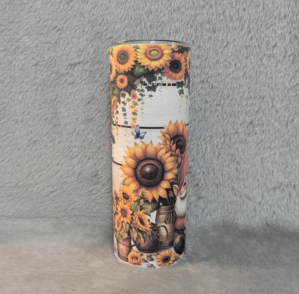 Sunflower Gnome Tumbler 20oz With Reusable Straw, Can Be Personalized
