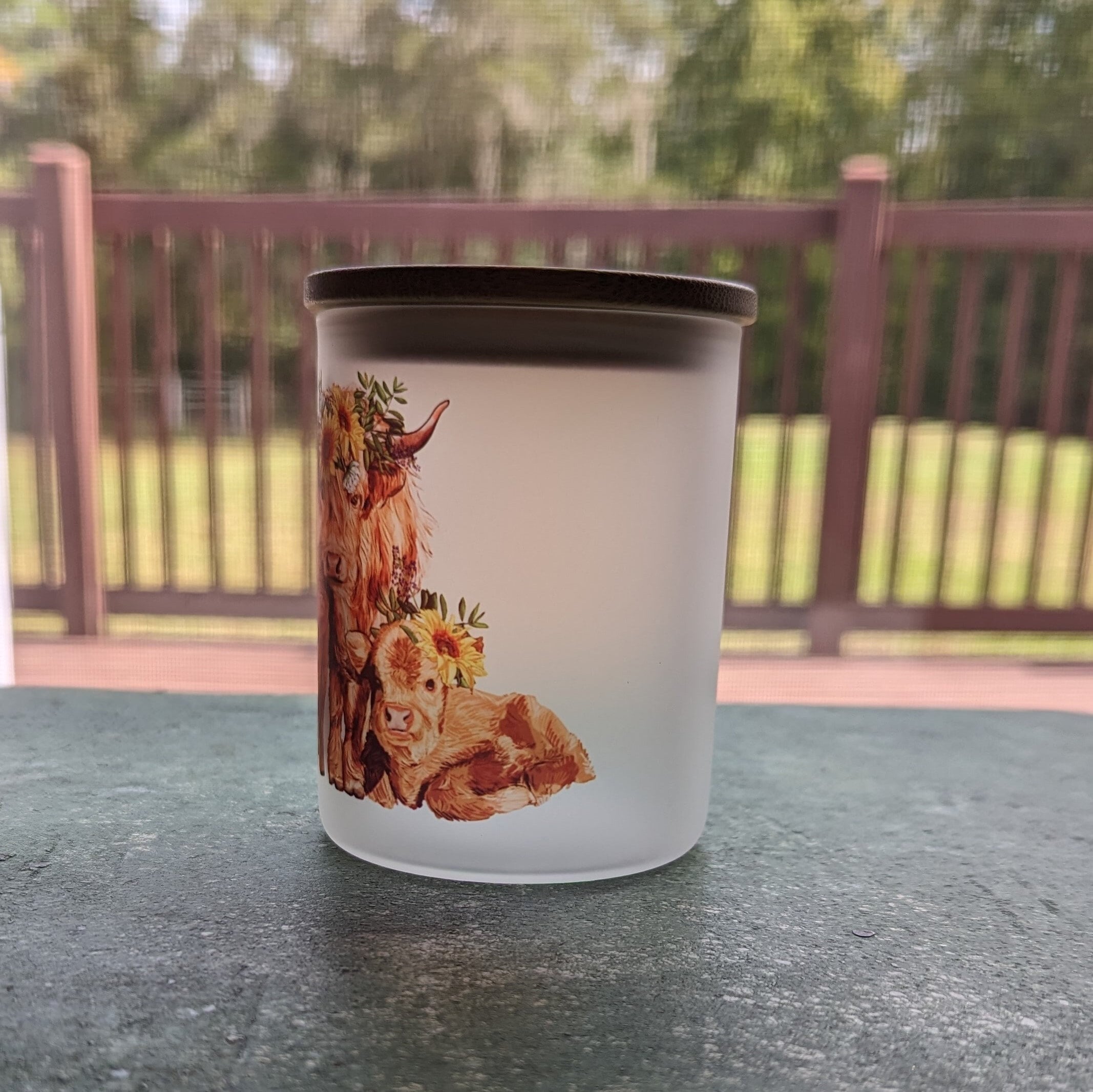 Glass Highland Cow Candle Holder With A Battery Operated Flickering Tea Light
