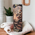 Tiger Tumbler With A Wood Carved Design  20oz With Reusable Straw, Can Be Personalized