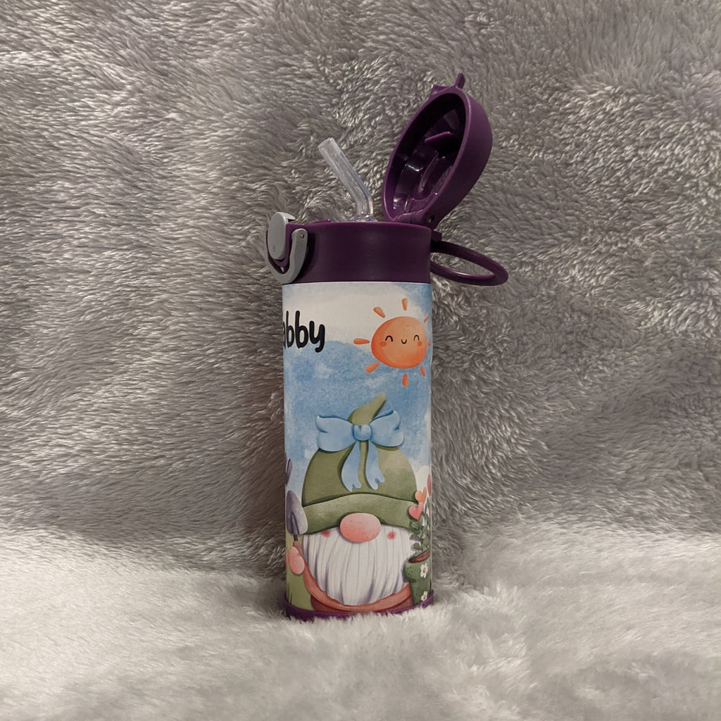 Kids Gnome Water Bottle 12oz With Reusable Straw Can Be Personalized
