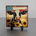 Slate Sunflower Cow Picture With Display Legs