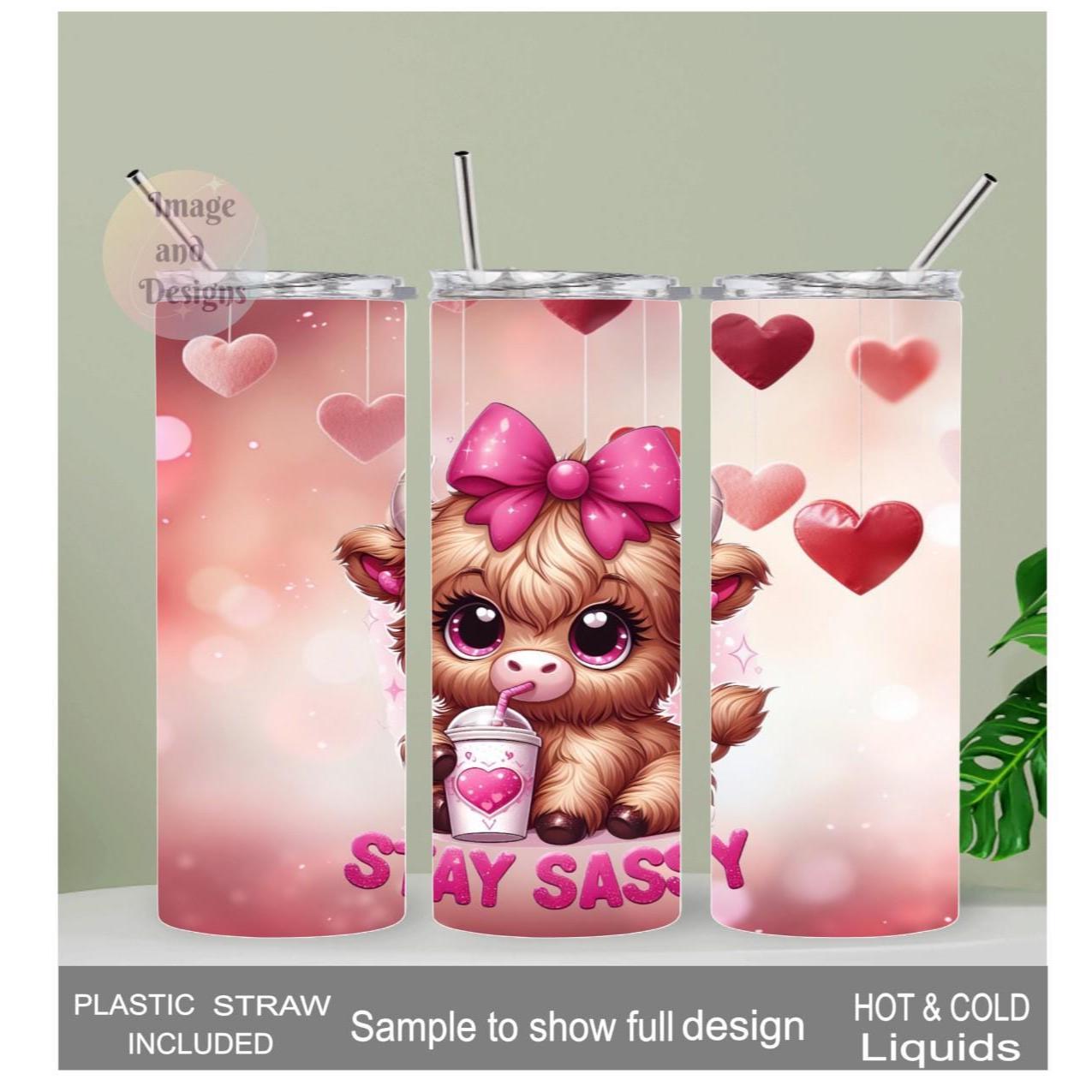 Stay Sassy Highland Cow Tumbler 20oz With Reusable Straw, Can Be Personalized