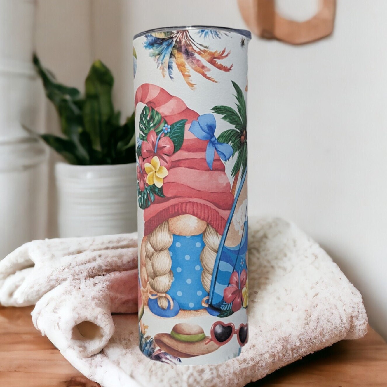 Beach Gnome Tumbler 20oz With Reusable Straw, Can Be Personalized