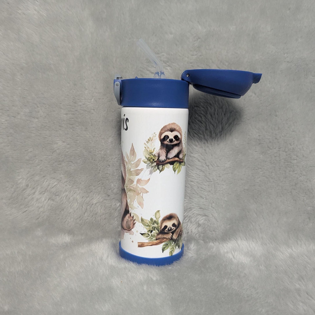 Cute Kids Sloth Water Bottle 12oz With Reusable Straw Can Be Personalized