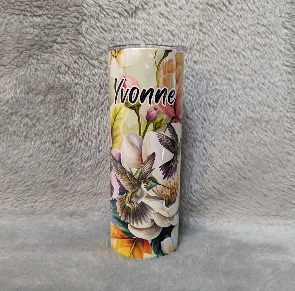 Floral Hummingbird Tumbler 20oz With Reusable Straw, Can Be Personalized