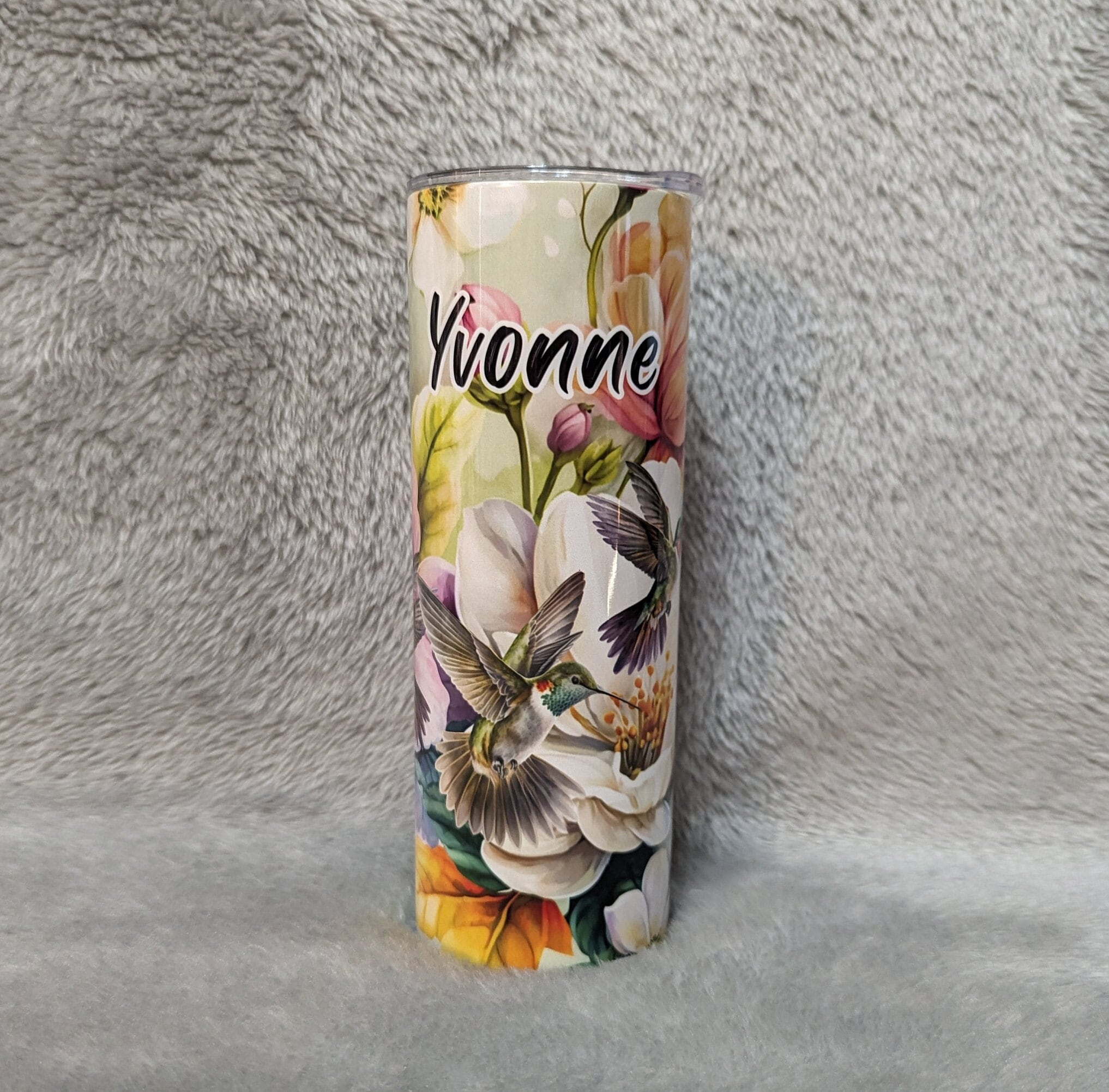 Floral Hummingbird Tumbler 20oz With Reusable Straw, Can Be Personalized