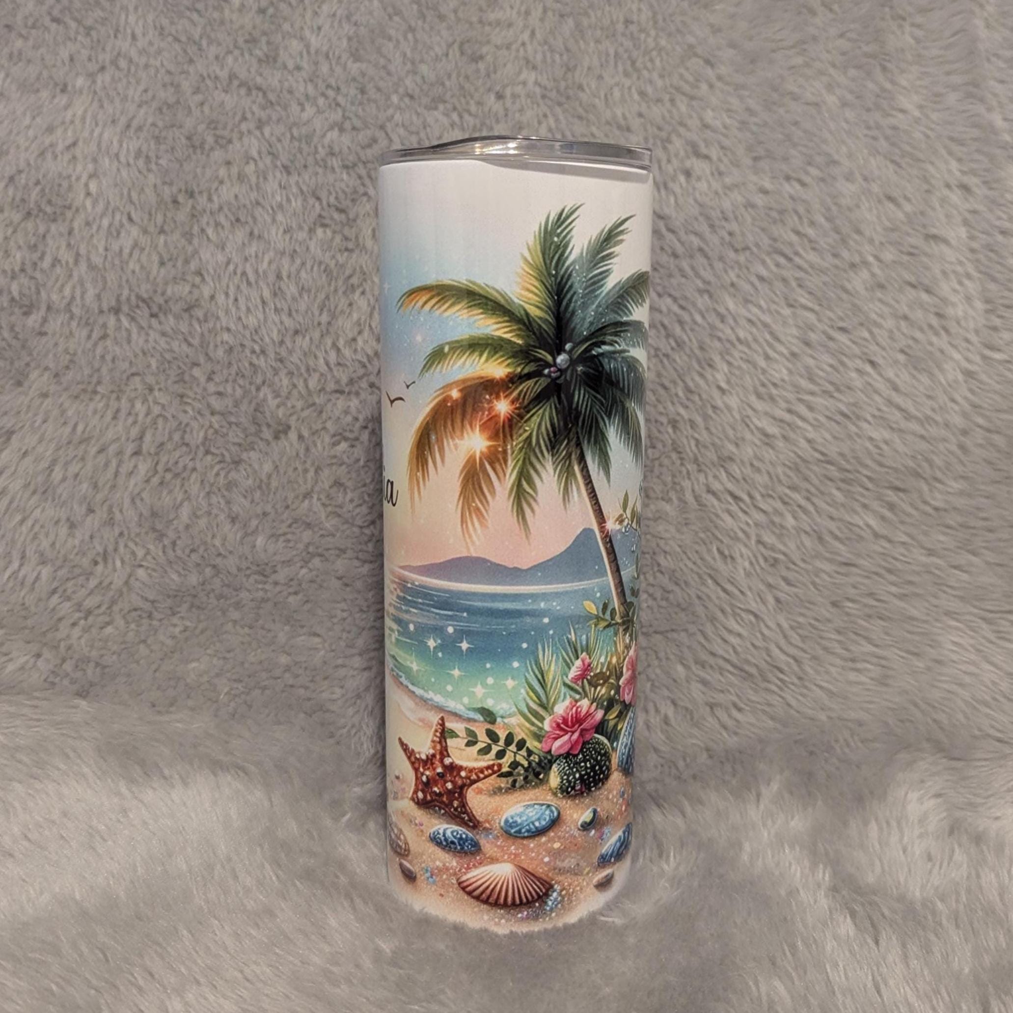 Beach Tumbler 20oz With Reusable Straw, Can Be Personalized