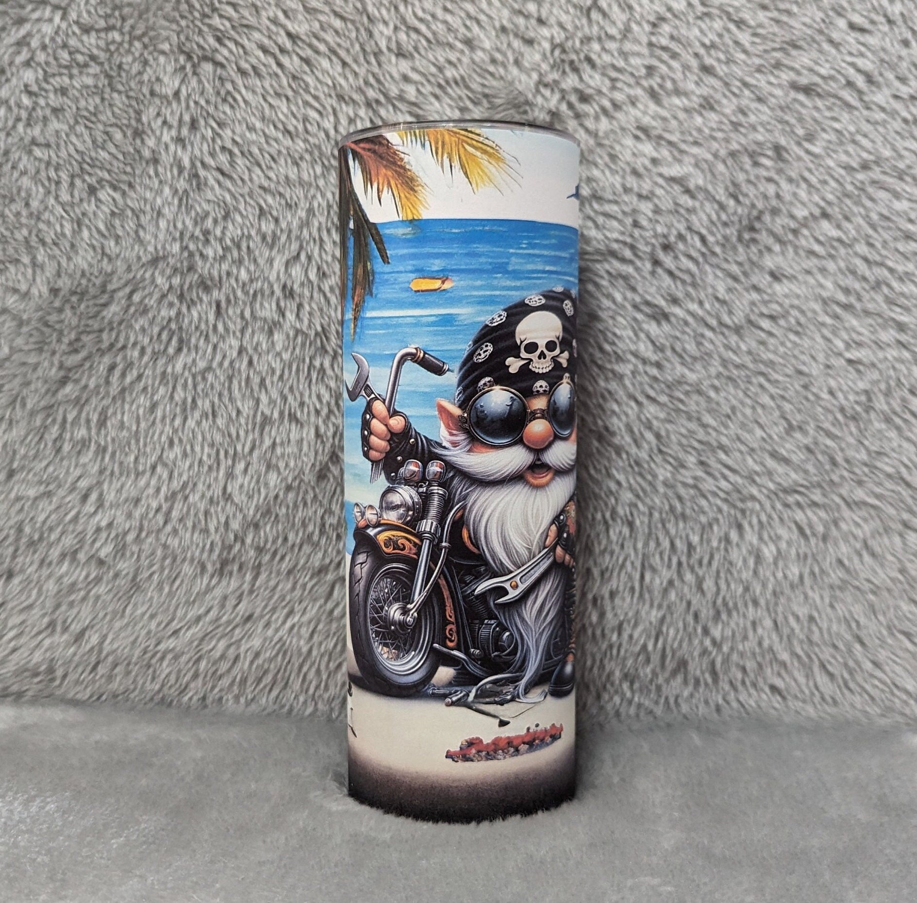 Beach Biker Gnome Motorcycle Tumbler 20oz With Reusable Straw, Can Be Personalized