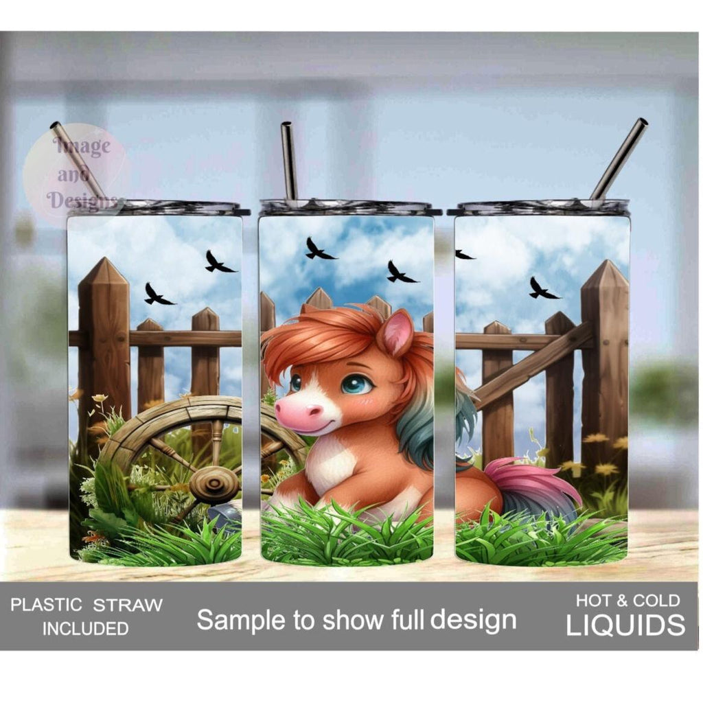 Kids Pony Tumbler 15oz With Reusable Straw, Can Be Personalized