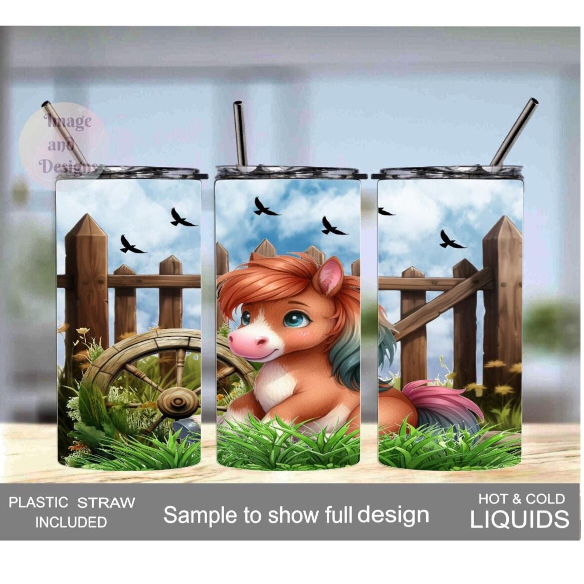 Kids Pony Tumbler 15oz With Reusable Straw, Can Be Personalized