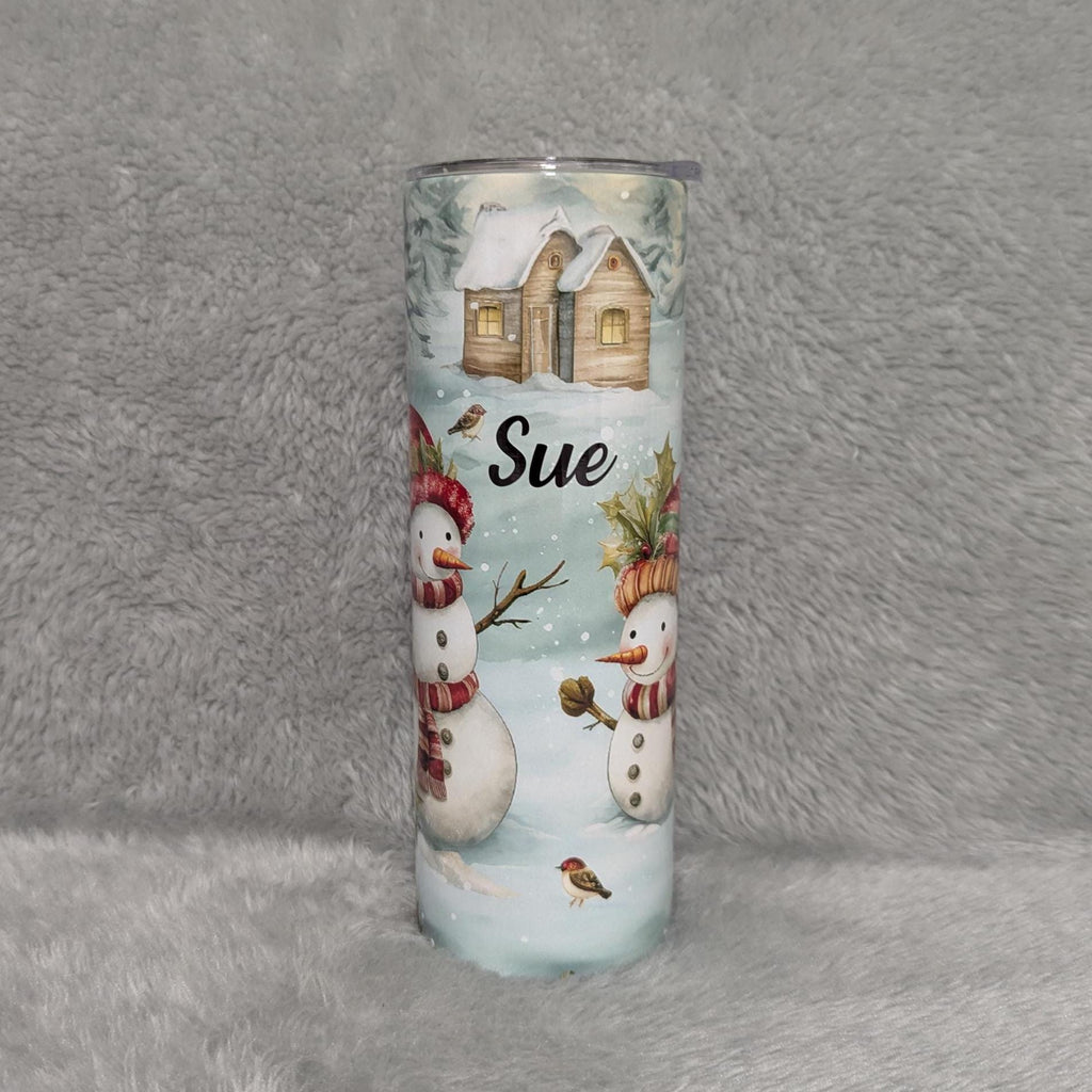 Festive Snowman Tumbler 20oz With Reusable Straw, Can Be Personalized