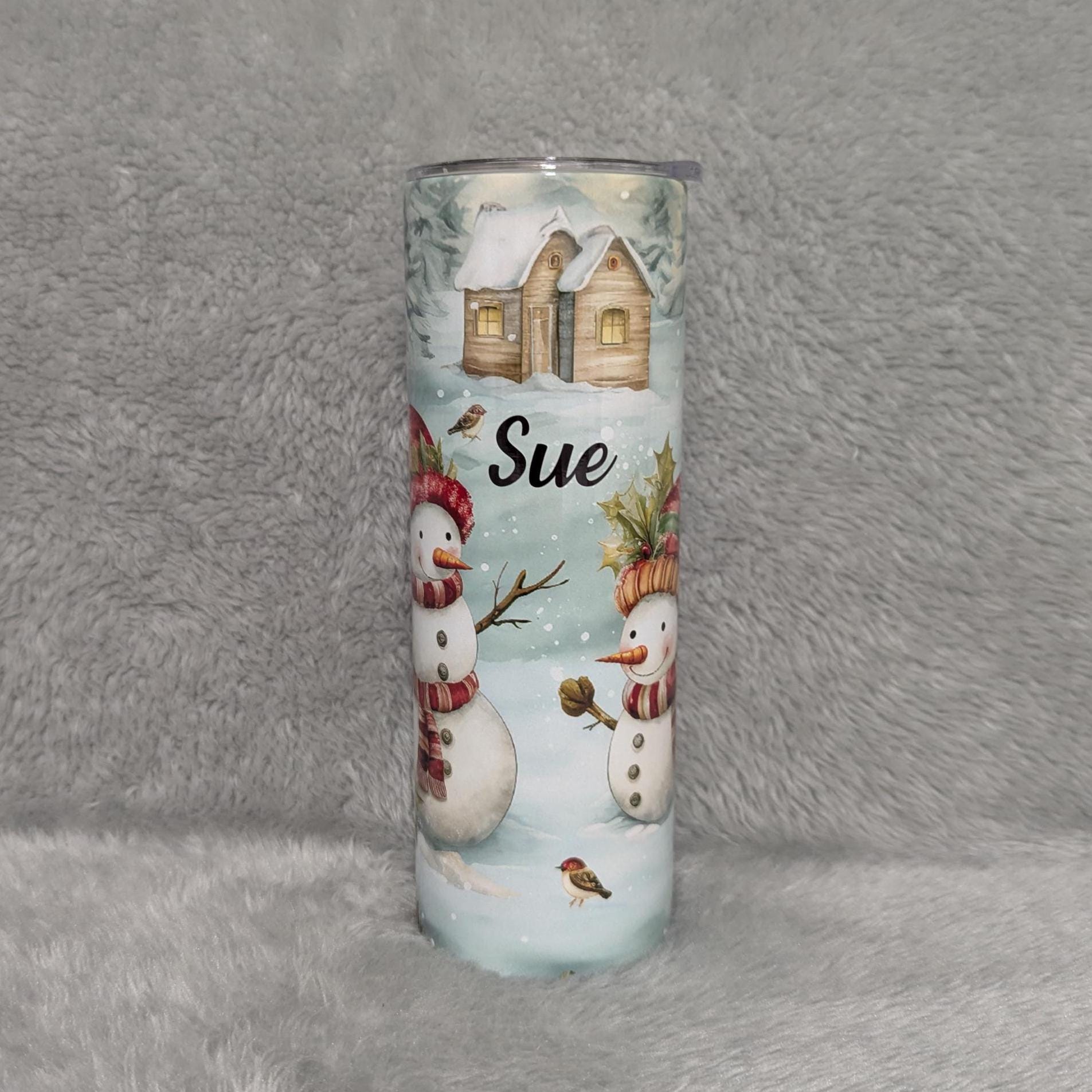 Festive Snowman Tumbler 20oz With Reusable Straw, Can Be Personalized