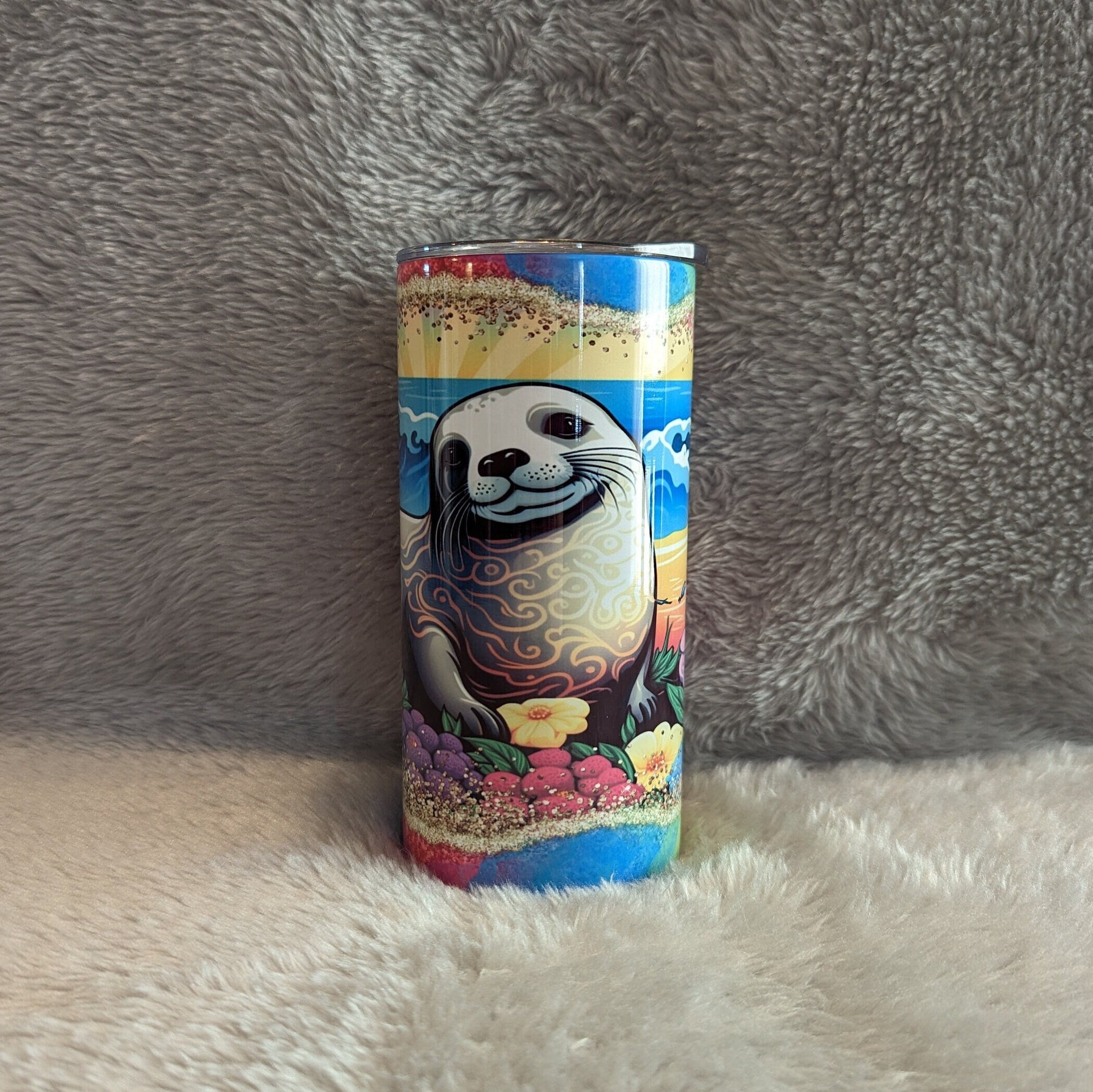 Kids Seal Tumbler With Pretty Neon Colors 15oz With Reusable Straw, Can Be Personalized