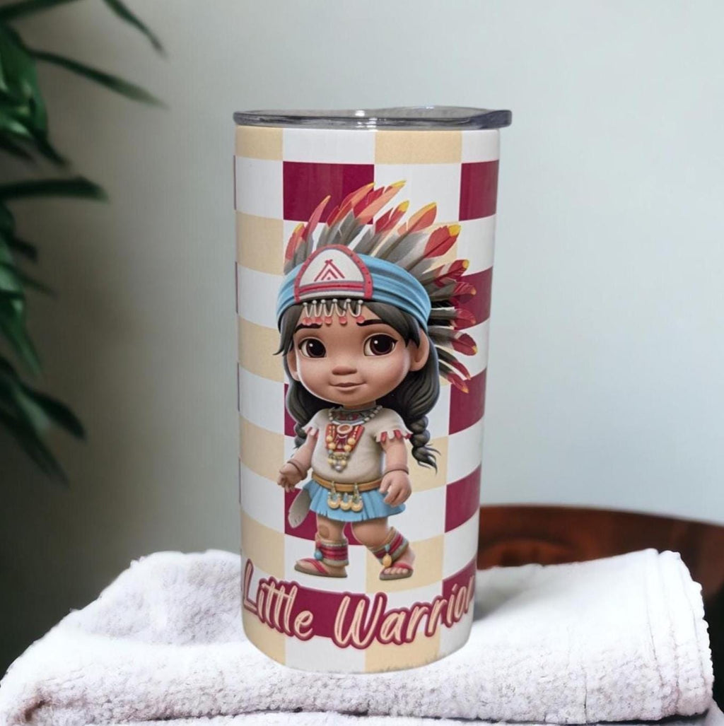 Kids Little Warrior Girl Tumbler 15oz With Reusable Straw, Can Be Personalized