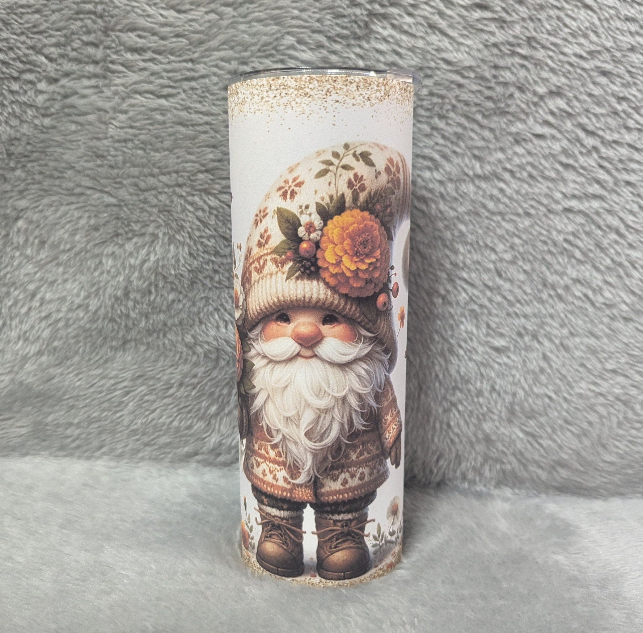 Gnome Tumbler With A Cute Gnome and A Glitter Design 20oz With Reusable Straw, Can Be Personalized