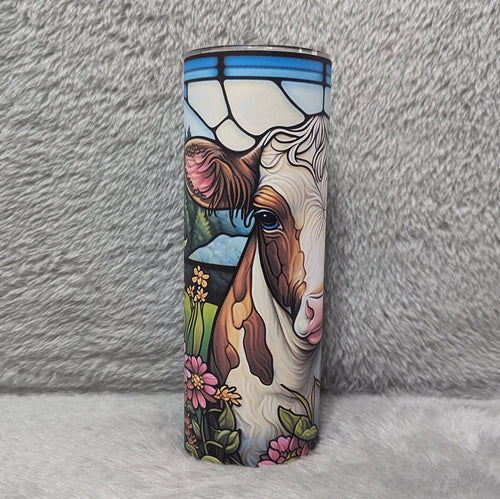 Beautiful Cow Tumbler with A Stunning Stained Glass Design 20oz With Reusable Straw, Can Be Personalized