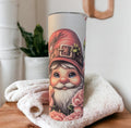 Gnome Tumbler With Pink Flowers 20oz With Reusable Straw, Can Be Personalized