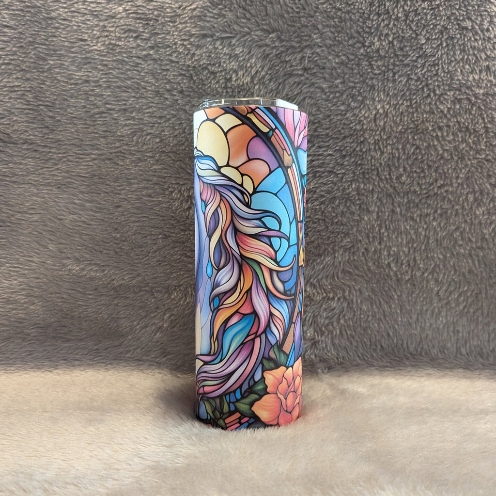 Beautiful Horse Tumbler With A Stained Glass Design20oz With Reusable Straw, Can Be Personalized