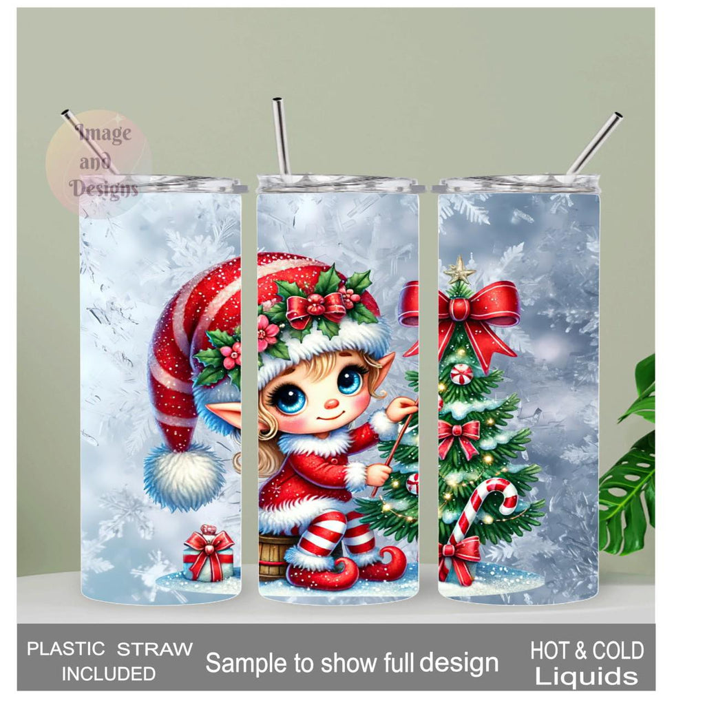 Christmas Elf Tumbler 20oz With Reusable Straw, Can Be Personalized
