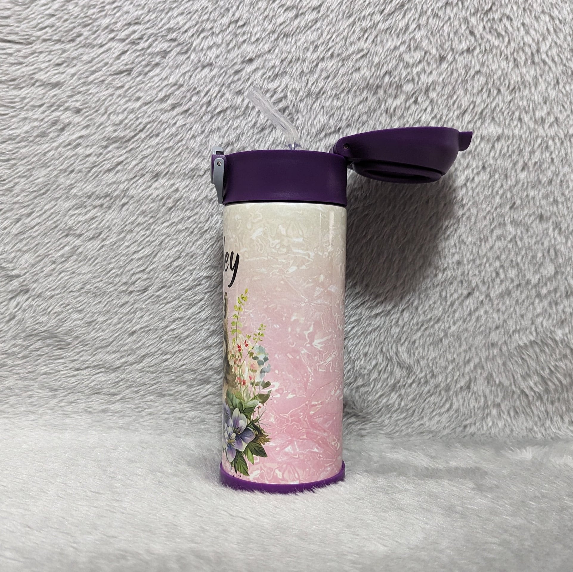 Kids Wolf Water Bottle 12oz With Reusable Straw Can Be Personalized