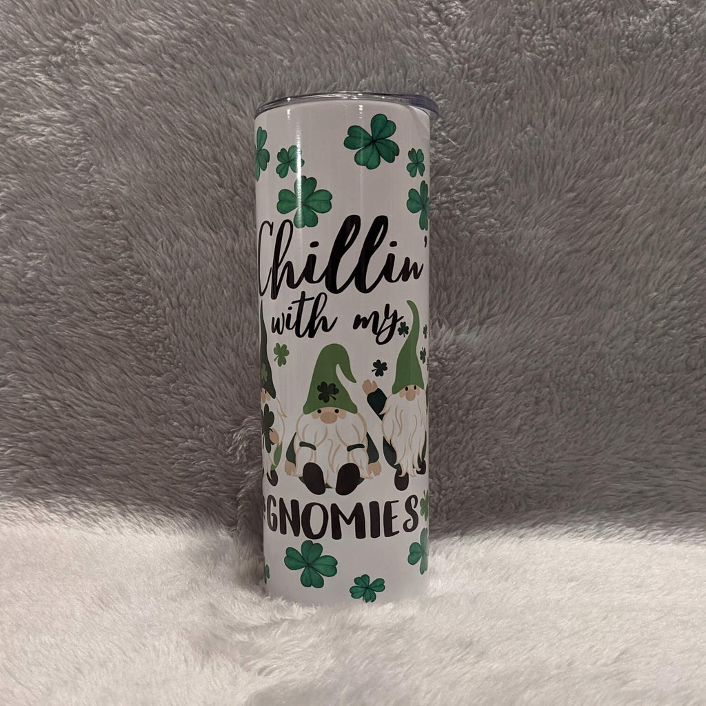 Chillin With My Gnomies Gnome Tumbler, St Patricks Day Tumbler 20oz With Reusable Straw