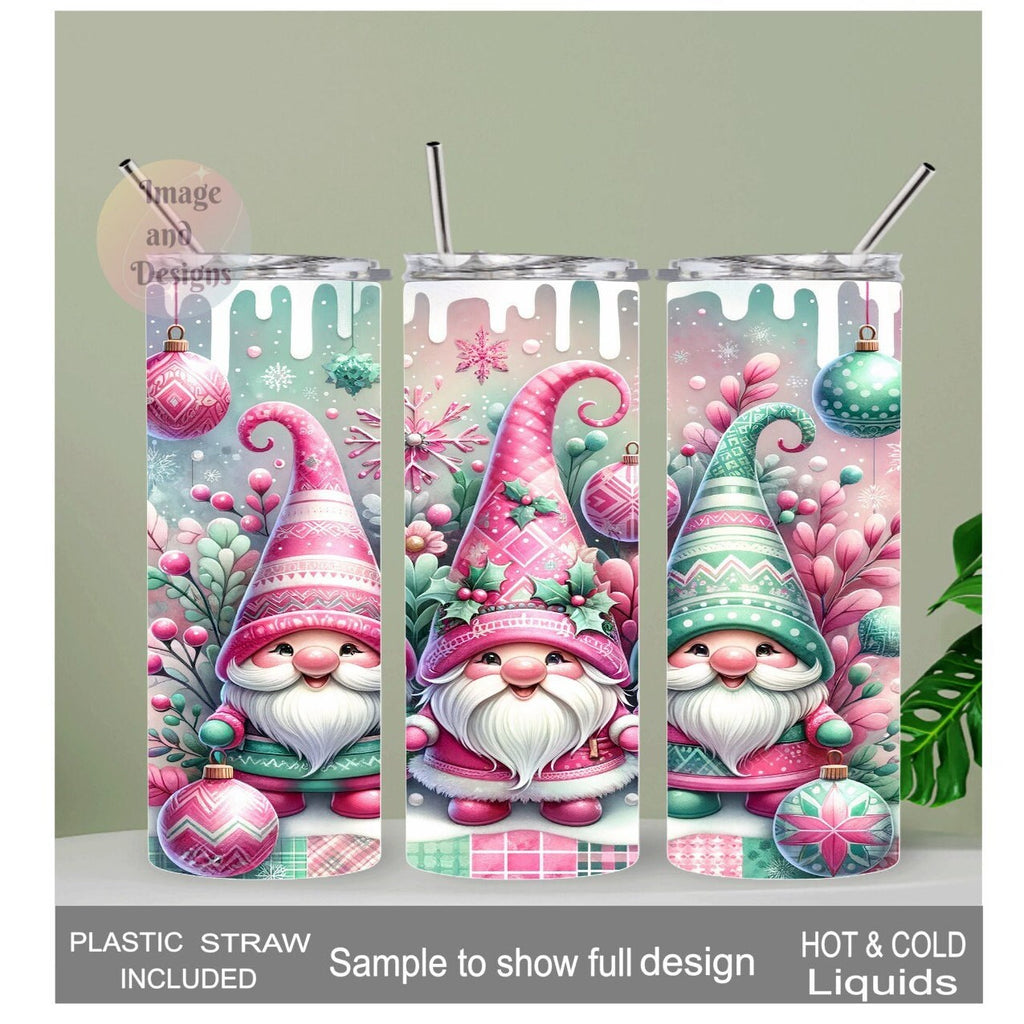 Festive Christmas Gnome Tumbler 20oz With Reusable Straw, Can Be Personalized