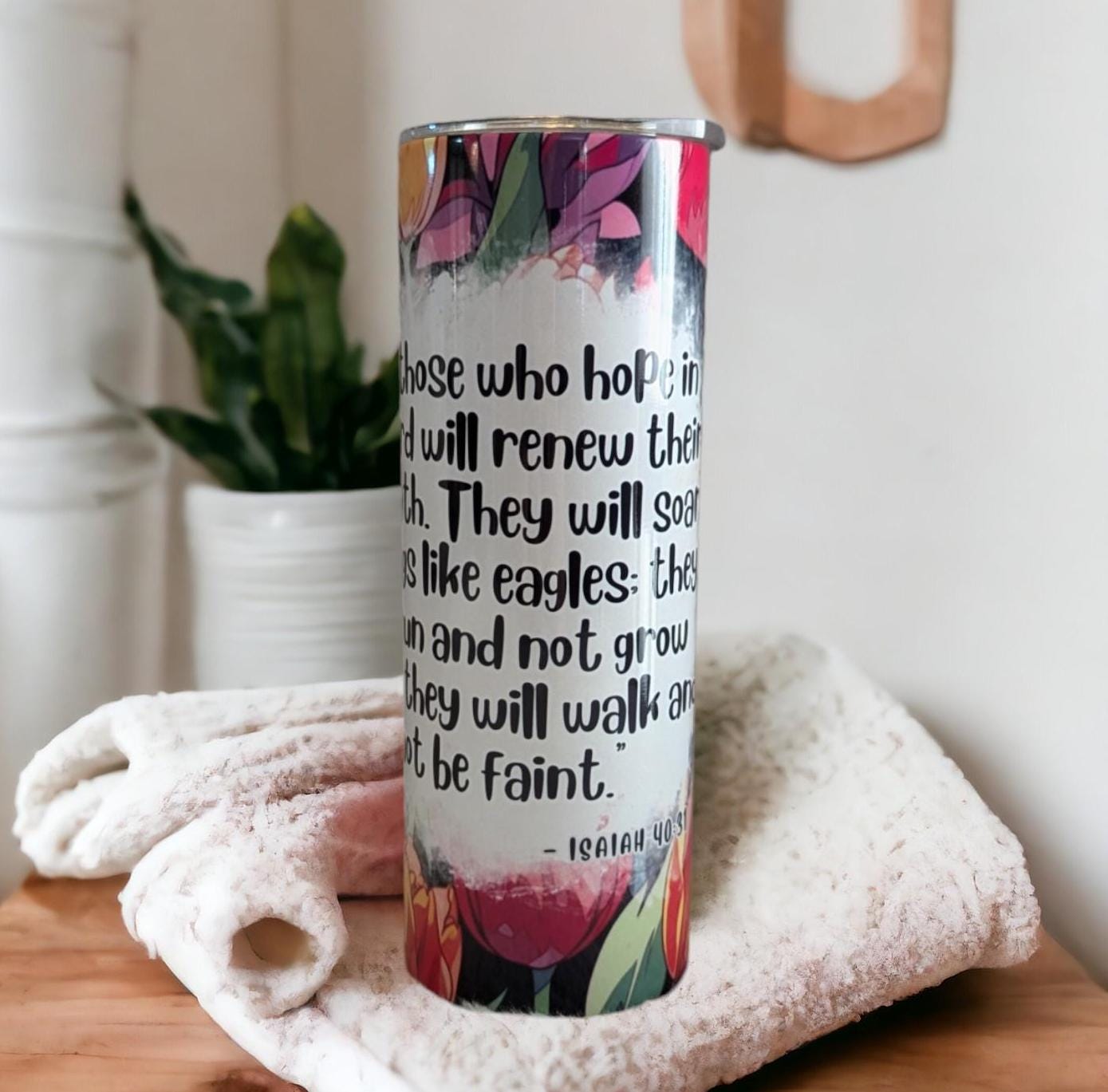 Isaiah 40:31 Bible Verse Religious Tumbler 20oz With Reusable Straw